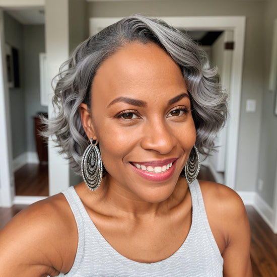 Put On & Go Salt And Pepper Short Glueless 5x5 Closure Lace Wig 100% Human Hair