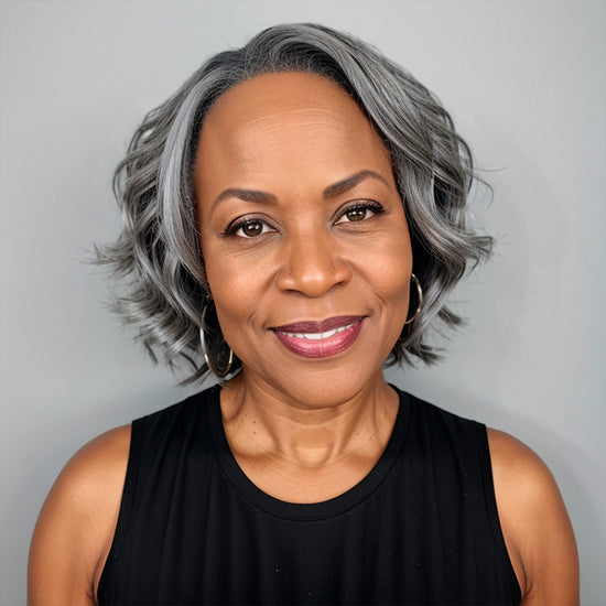 Put On & Go Salt And Pepper Short Glueless 5x5 Closure Lace Wig 100% Human Hair