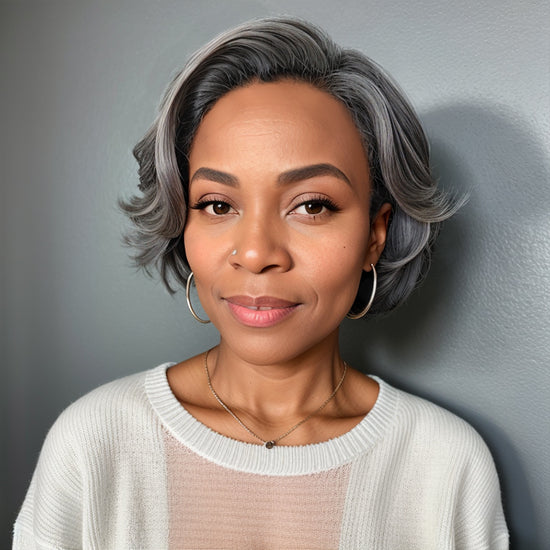Salt And Pepper Short Pixie C Part Cut Glueless 5x5 Closure Lace Wig 100% Human Hair