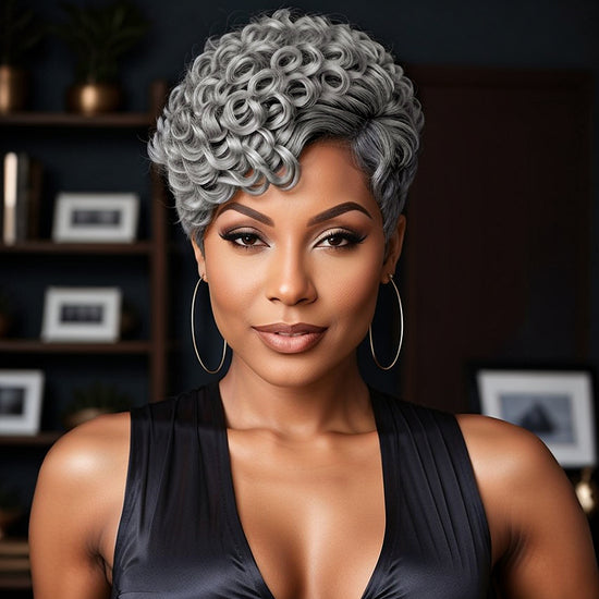 Linktohair Salt And Pepper Glueless Short Wave Wigs With Bangs Human Hair