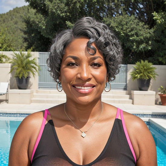 Salt And Pepper Short Wavy 5x5 Closure Lace Side Part Bob Glueless Human Hair