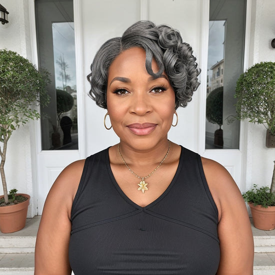 Salt And Pepper Short Wavy 5x5 Closure Lace Side Part Bob Glueless Human Hair