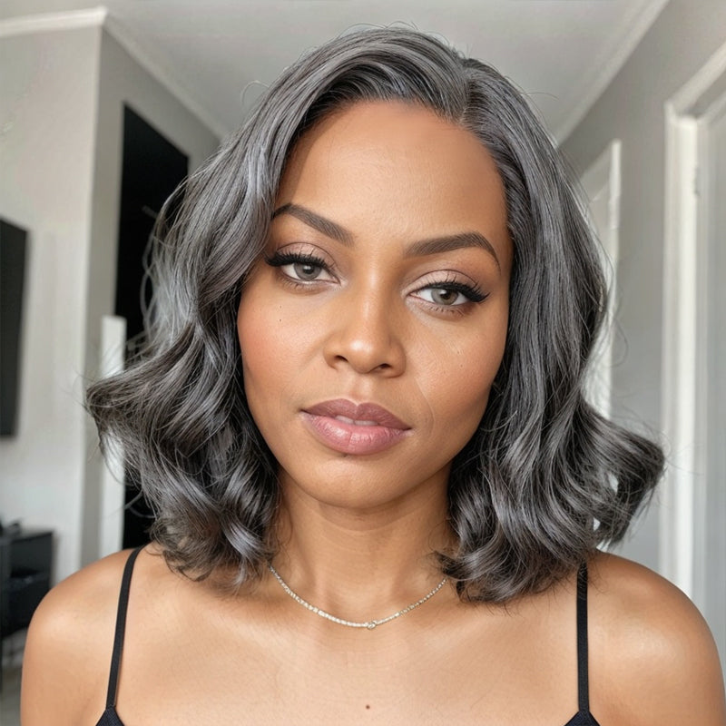 Salt And Pepper Loose Wave Short Bob Glueless 5x5 Closure Lace Wig | Limited Design