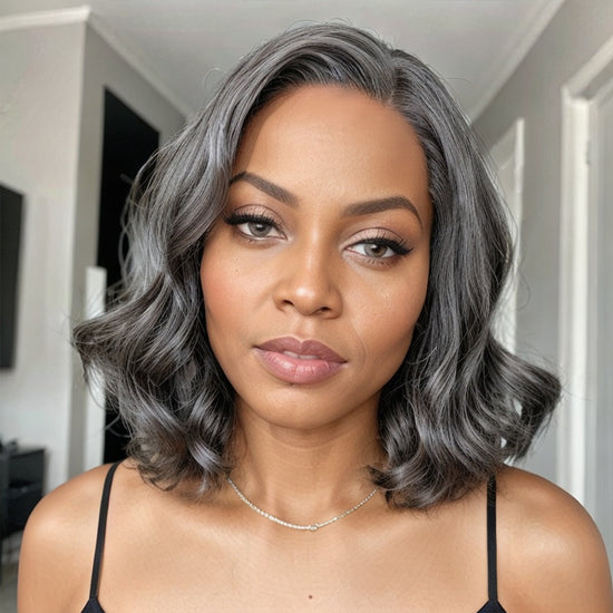 Salt And Pepper Loose Wave Short Bob Glueless 5x5 Closure Lace Wig | Limited Design