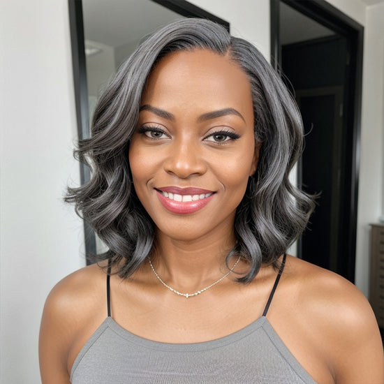 Salt And Pepper Loose Wave Short Bob Glueless 5x5 Closure Lace Wig | Limited Design
