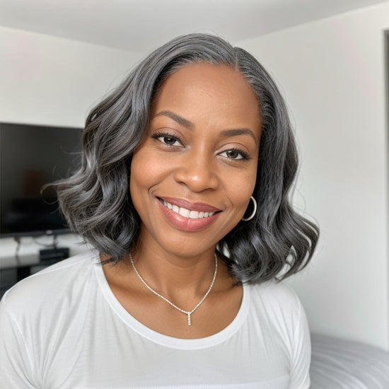 Salt And Pepper Loose Wave Short Bob Glueless 5x5 Closure Lace Wig | Limited Design