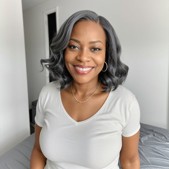 Salt And Pepper Loose Wave Short Bob Glueless 5x5 Closure Lace Wig | Limited Design