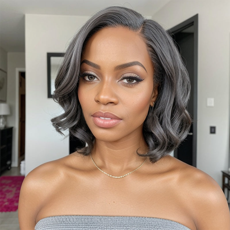 Salt And Pepper Loose Wave Short Bob Glueless 5x5 Closure Lace Wig | Limited Design