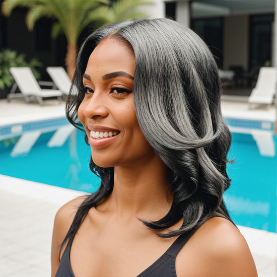 Load image into Gallery viewer, Salt &amp;amp; Pepper Wear &amp;amp; Go Glueless Bob Wavy Wig 5x5 Closure Lace Human Hair
