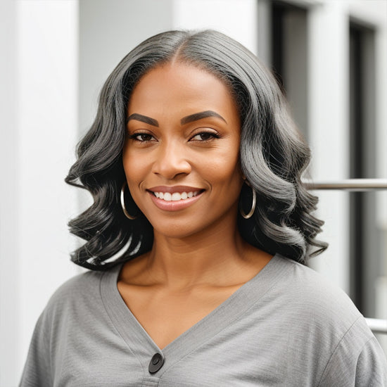 Salt & Pepper Wear & Go Glueless Bob Wavy Wig 5x5 Closure Lace Human H