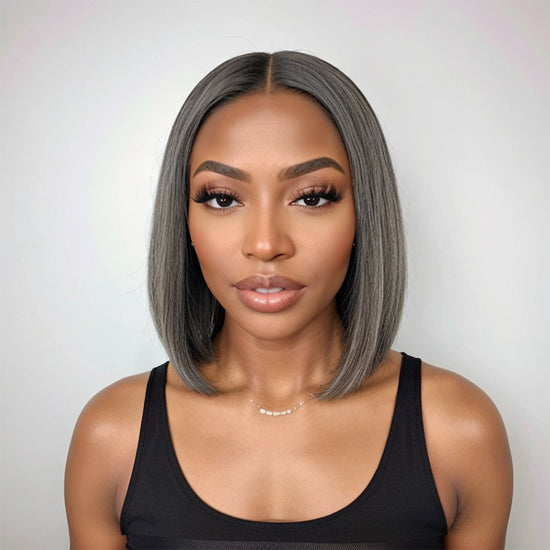 Load image into Gallery viewer, Salt and Pepper Highlight Wig Human Hair 5x5 Straight Lace Front Wig
