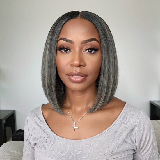 Salt and Pepper Highlight Wig Human Hair 5x5 Straight Lace Front Wig