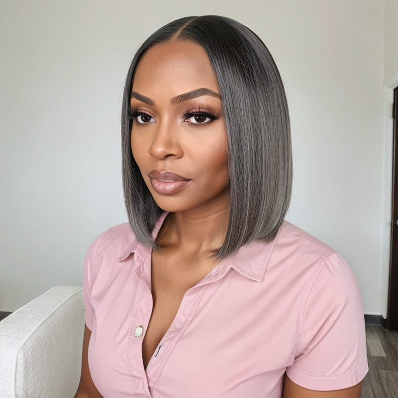 Salt and Pepper Highlight Wig Human Hair 5x5 Straight Lace Front Wig
