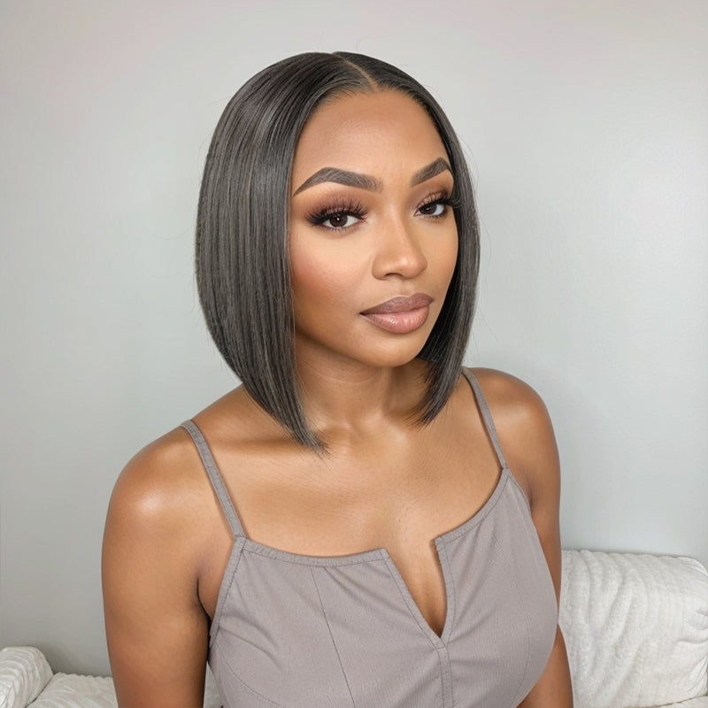 Salt and Pepper Highlight Wig Human Hair 5x5 Straight Lace Front Wig