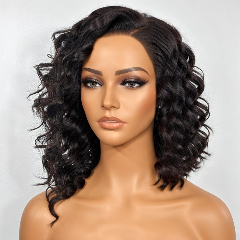 Short Asymmetrical Bob Luscious Curly 5x5 HD Lace Closure Side Part Human Hair Wig
