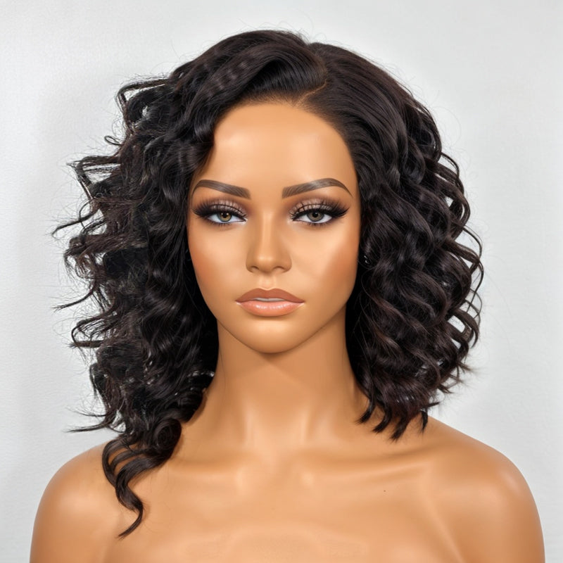 Short Asymmetrical Bob Luscious Curly 5x5 HD Lace Closure Side Part Human Hair Wig
