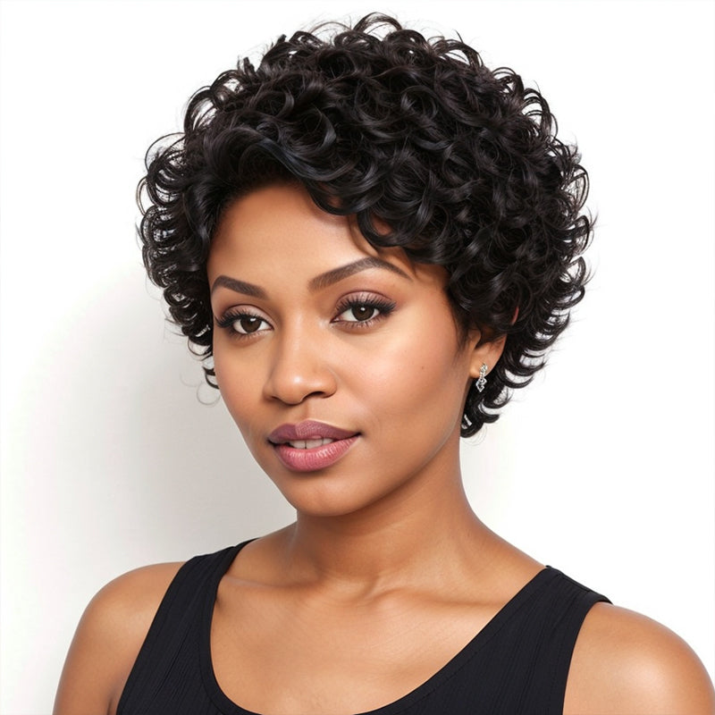 Short Black Human Hair Wig Glueless Bob Deep Curly 5x5 Closure Pre-cut Lace Wig For Summer