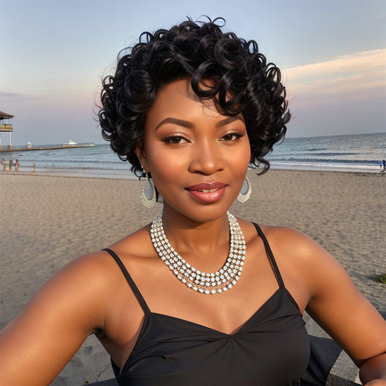 Short Black Human Hair Wig Glueless Bob Deep Curly 5x5 Closure Pre-cut Lace Wig For Summer