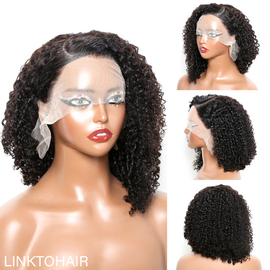 Short Bob Wig Glueless Pixie Curly Human Hair Lace Frontal Wig