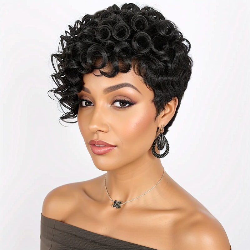 Load image into Gallery viewer, Short Kinky Curly Wave Fashion Style Wigs Natural Black Hair For Women
