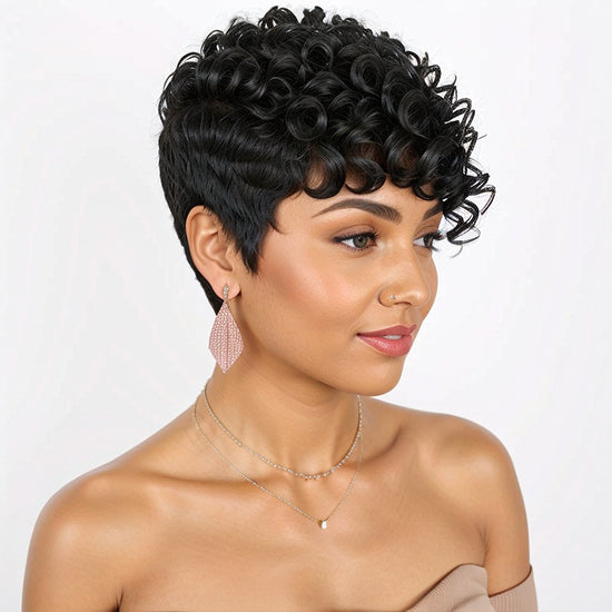 Load image into Gallery viewer, Short Kinky Curly Wave Fashion Style Wigs Natural Black Hair For Women
