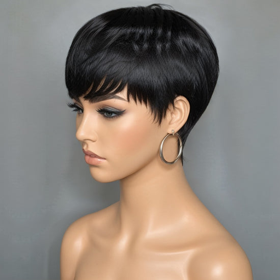 Short Layered Pixie Cut Human Hair Wigs With Bang Beginner Friendly