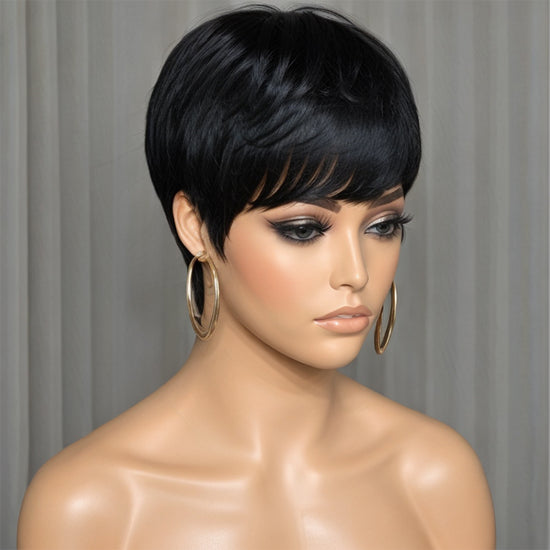 Short Layered Pixie Cut Human Hair Wigs With Bang Beginner Friendly