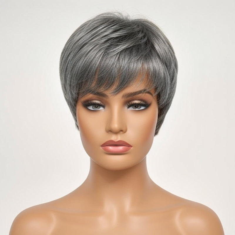 LinktoHair Short Salt And Pepper Human Hair Pixie Cut Wig