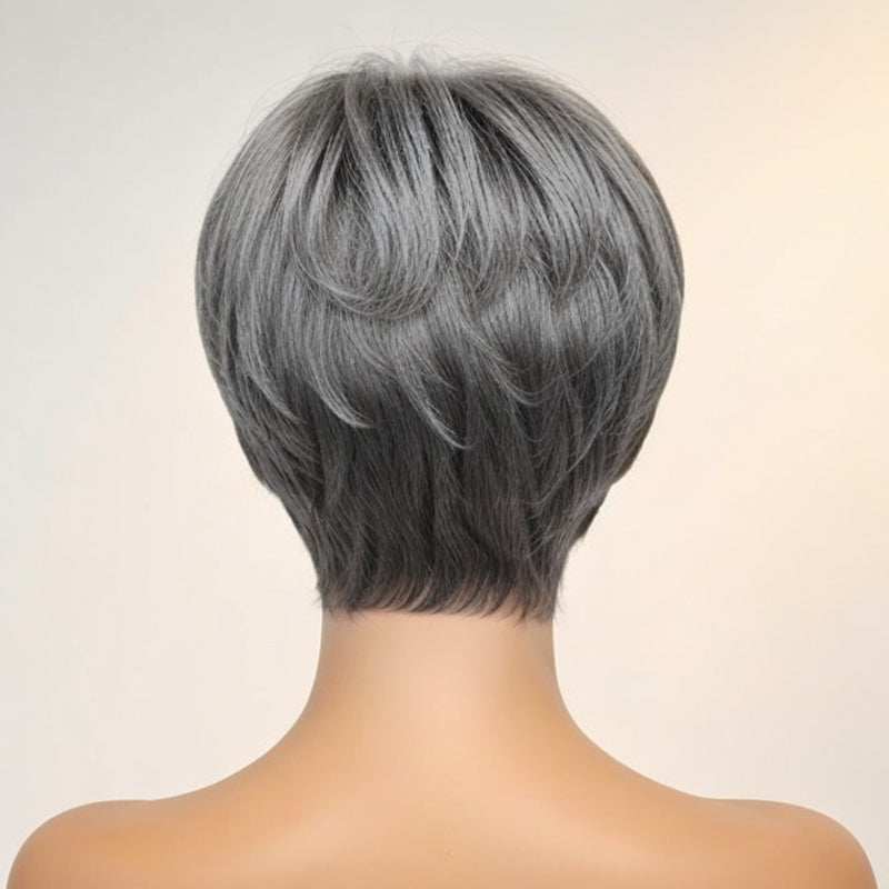 LinktoHair Short Salt And Pepper Human Hair Pixie Cut Wig