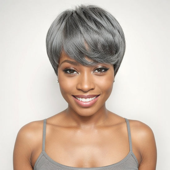 LinktoHair Short Salt & Pepper Human Hair Pixie Cut Wig