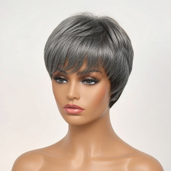 LinktoHair Short Salt And Pepper Human Hair Pixie Cut Wig