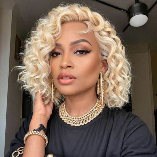 Blonde wavy discount human hair wigs