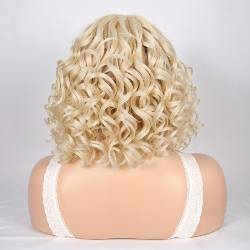 Short Wavy Human Hair Wigs #613 Blonde Lace Front Bob Wigs