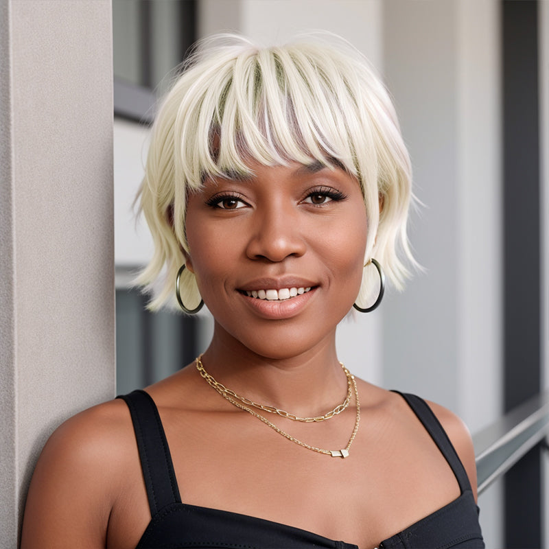 Silver Colored Short Pixie Cut Wig Layered Glueless Mullet Wigs With B LinktoHair