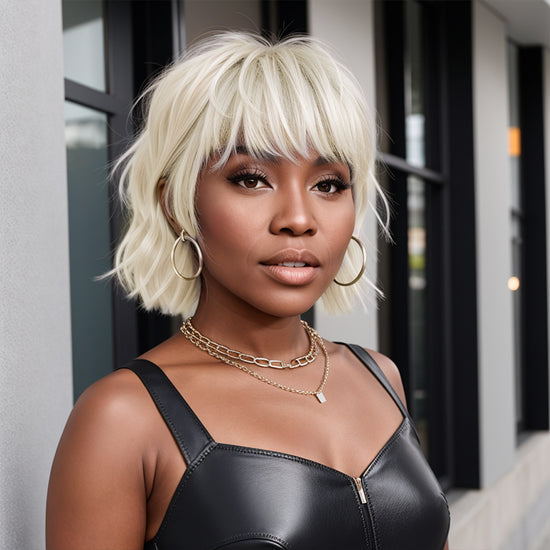 Silver Short Wig Layered Mullet Pixie Cut Wigs With Bang for Black Women