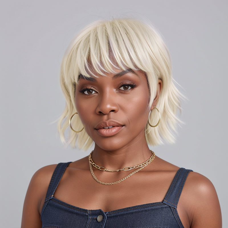 Silver Short Wig Layered Mullet Pixie Cut Wigs With Bang for Black Women