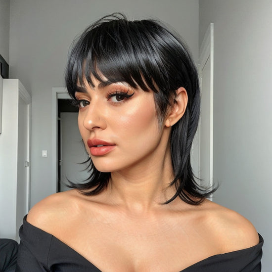 LinktoHair Short Pixie Cut Shaggy Layered 80s Mullet Wig With Bangs