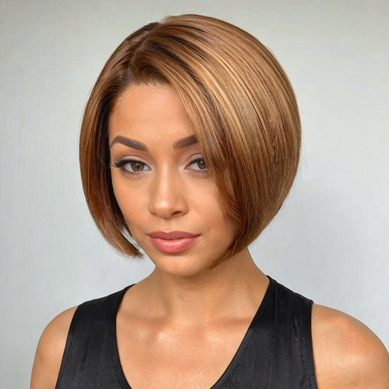 Summer Look | Side Part Blonde Highlight Straight Bob Glueless 13x4 Lace Frontal Wig 100% Human Hair