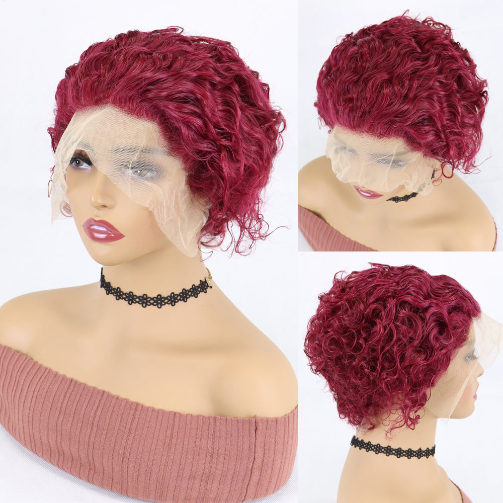Summer Pick | Undetectable Lace Front 99J Burgundy Curly Pixie Cut Wig