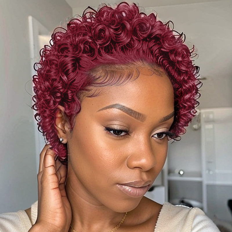 Summer Pick | Undetectable Lace Front 99J Burgundy Curly Pixie Cut Wig