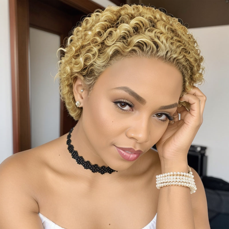 Summer Pick | Undetectable Lace Front Blonde Curly Pixie Cut Wig