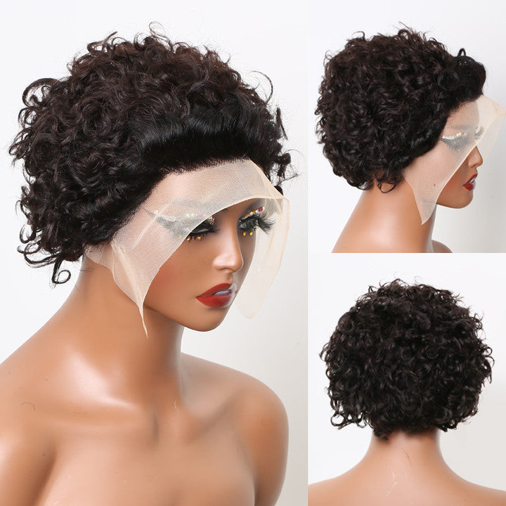 Undetectable Lace Front Natural Curly Pixie Cut Wig 100% Human Hair