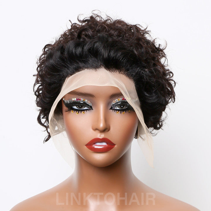 Undetectable Lace Front Natural Curly Pixie Cut Wig 100% Human Hair