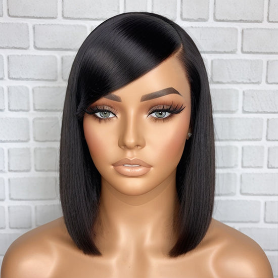 Swoop Bangs C Part Silky Straight Glueless 5x5 Closure Lace Wig