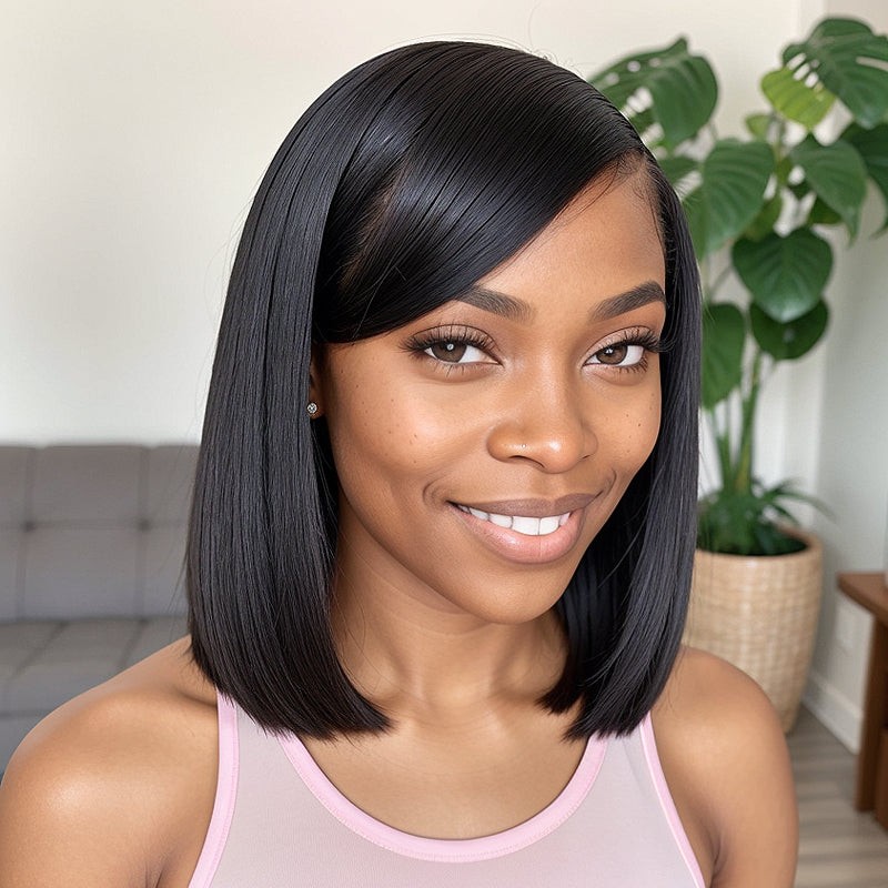 Load image into Gallery viewer, Swoop Bangs Glueless 5x5 Closure Deep Left C Part Silky Straight Lace Air Wig 100% Human Hair
