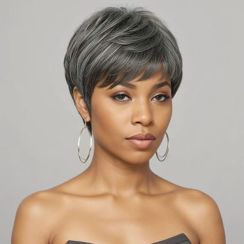 Trendy Limited Style | Salt & Pepper Pixie Cut 100% Human Hair Wig