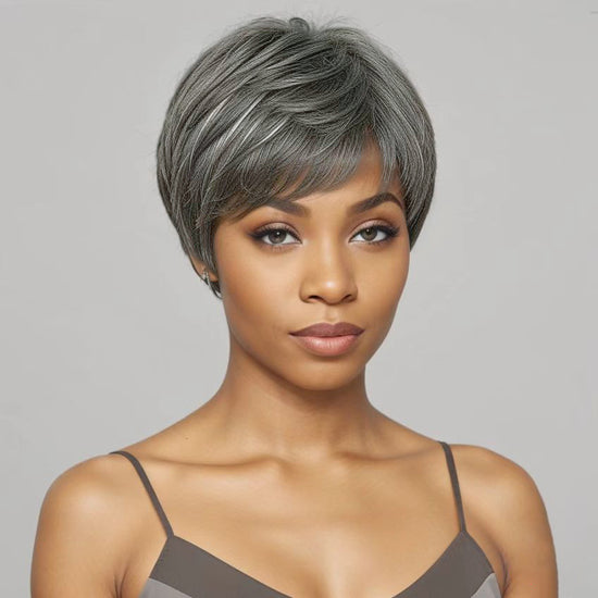 Trendy Limited Style | Salt & Pepper Pixie Cut 100% Human Hair Wig