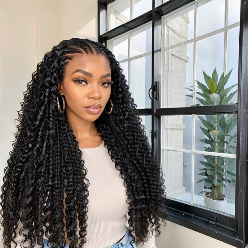Trendy Braided Style | Micro Braids Natural Color 13x4 Lace Front Wig Human Hair Wigs