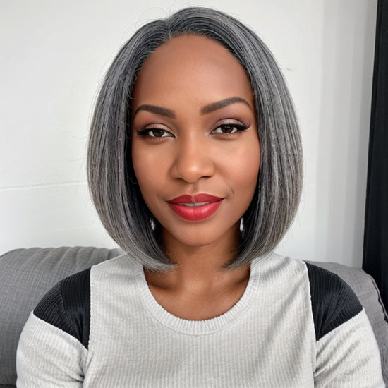 Trendy Color Salt & Pepper | Side Part Straight Bob Glueless 5x5 Closure Lace Wig 100% Human Hair