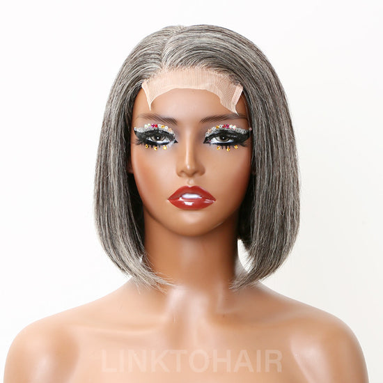 Trendy Color Salt And Pepper | Side Part Straight Bob Glueless 5x5 Closure Lace Wig 100% Human Hair